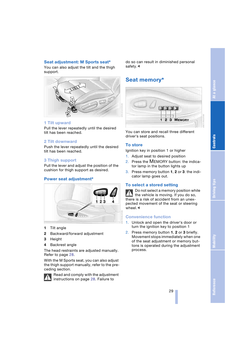 Seat memory | BMW Z4 Roadster 2.5i 2004 User Manual | Page 31 / 120