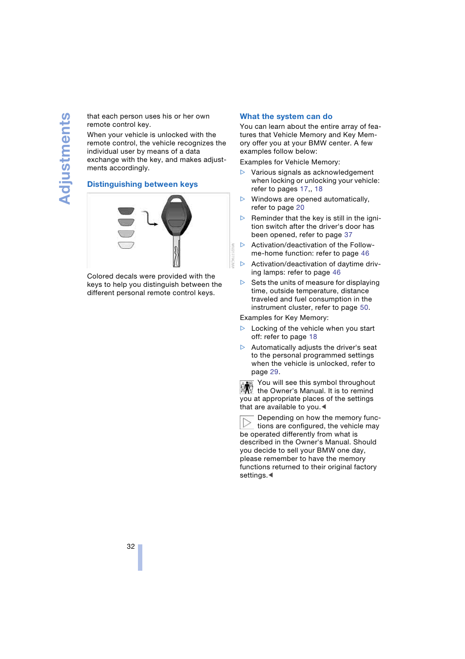 Adjustments | BMW Z4 Roadster 2.5i 2004 User Manual | Page 34 / 120