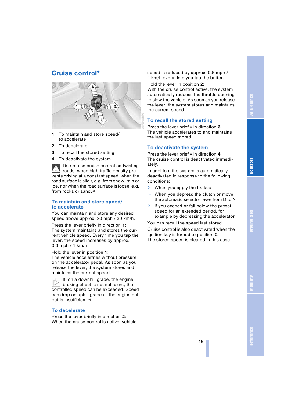 Cruise control | BMW Z4 Roadster 2.5i 2004 User Manual | Page 47 / 120