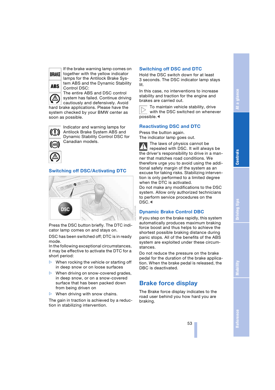 Brake force display | BMW Z4 Roadster 2.5i 2004 User Manual | Page 55 / 120