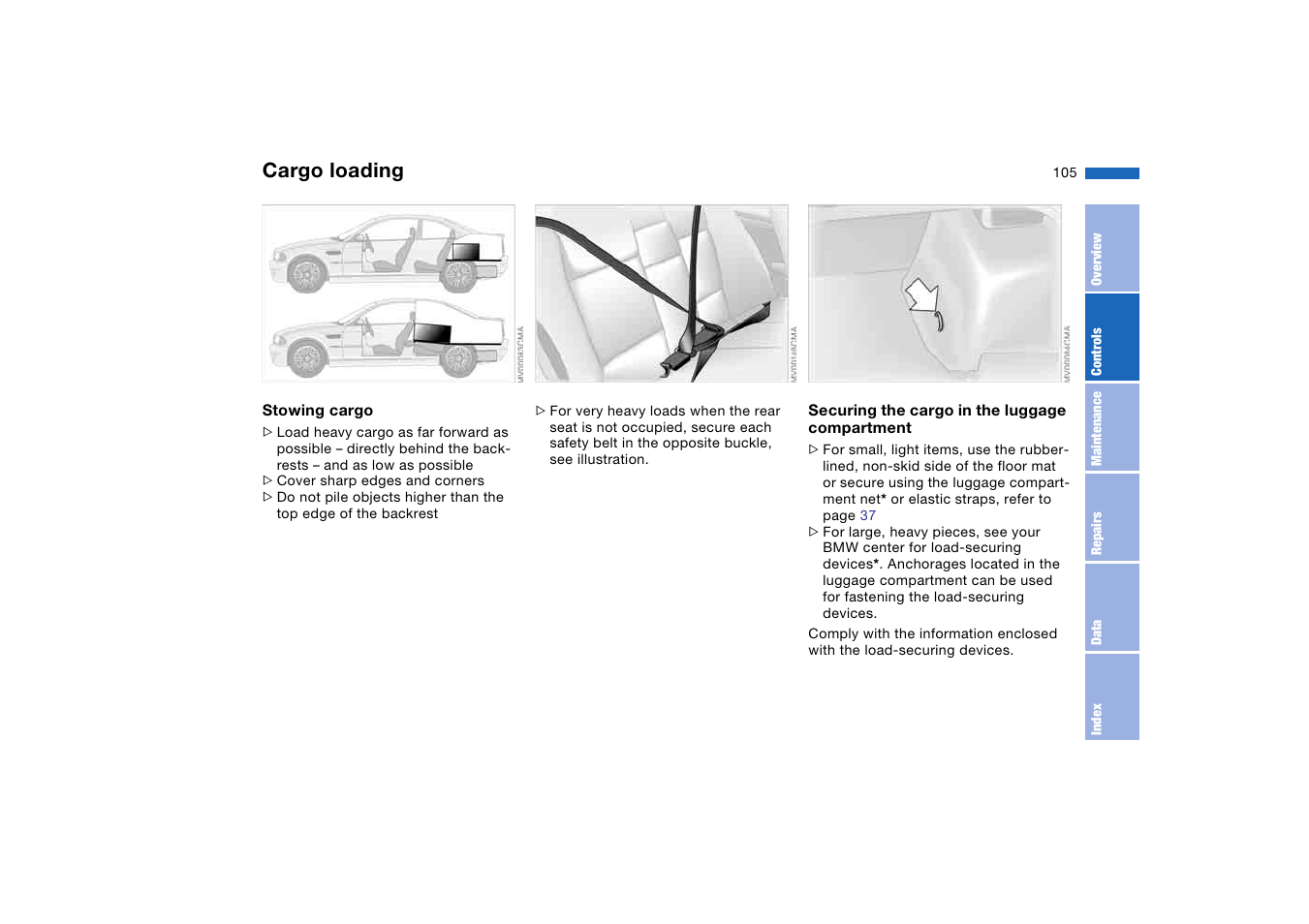 Cargo loading | BMW M3 Coupe 2004 User Manual | Page 105 / 170