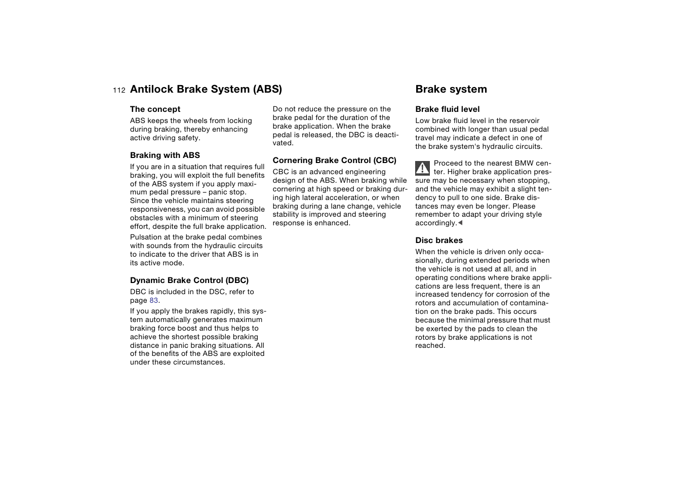 Antilock brake system (abs), Brake system, Antilock brake system | Abs) | BMW M3 Coupe 2004 User Manual | Page 112 / 170