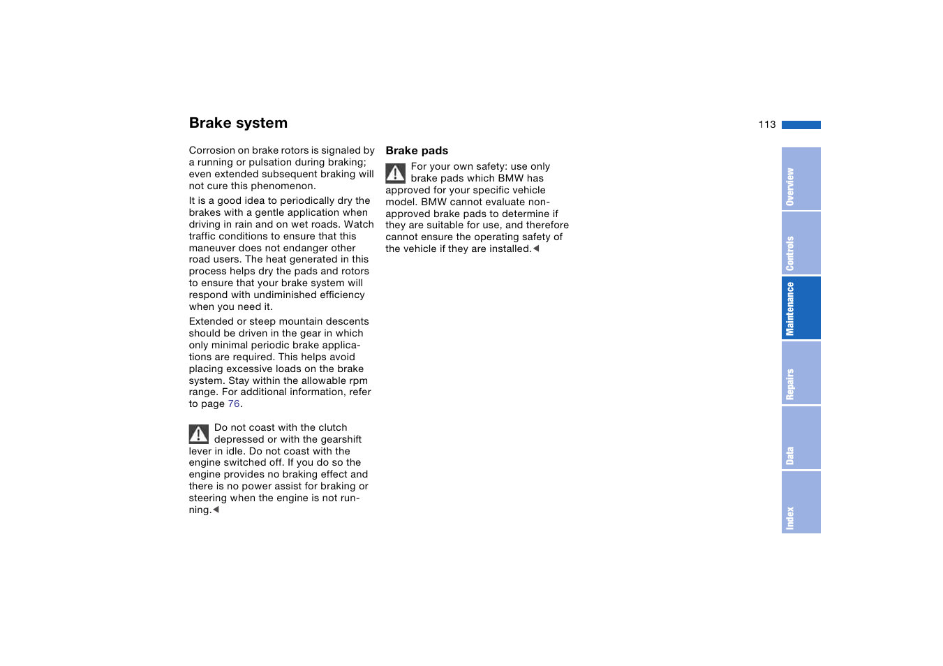 Brake system | BMW M3 Coupe 2004 User Manual | Page 113 / 170