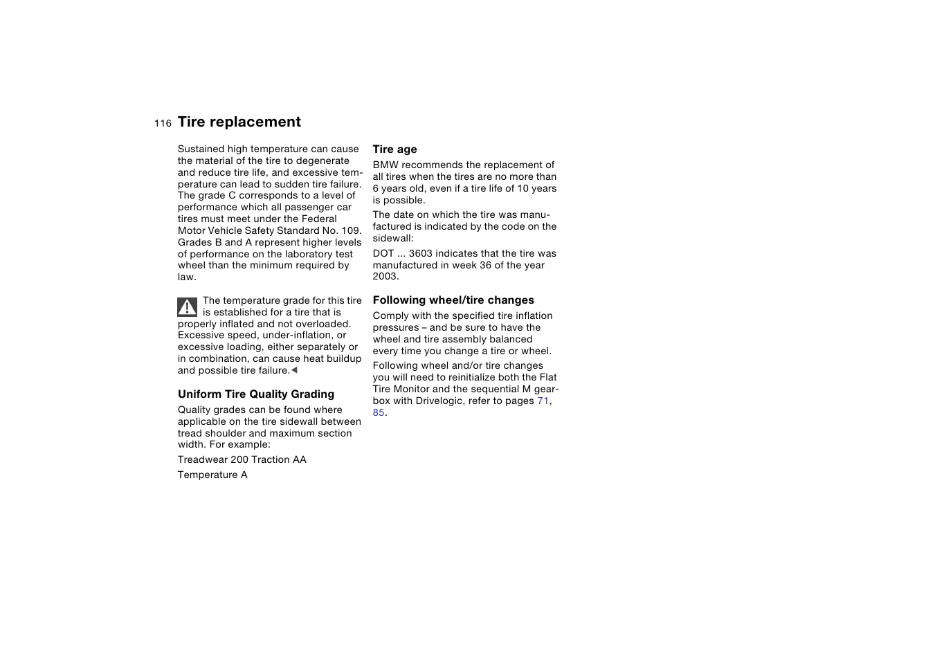 Tire replacement | BMW M3 Coupe 2004 User Manual | Page 116 / 170