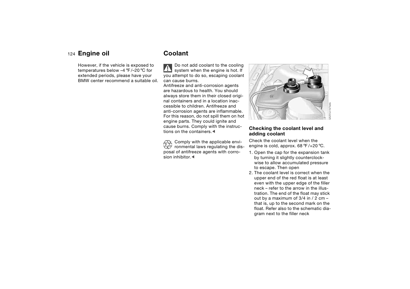 Coolant, Engine oil | BMW M3 Coupe 2004 User Manual | Page 124 / 170