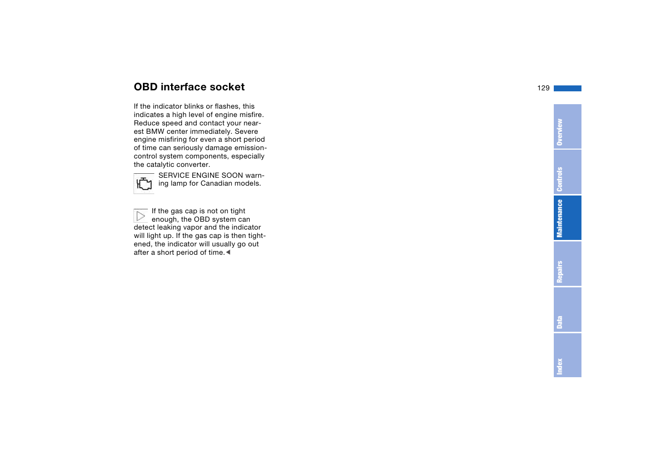 Obd interface socket | BMW M3 Coupe 2004 User Manual | Page 129 / 170