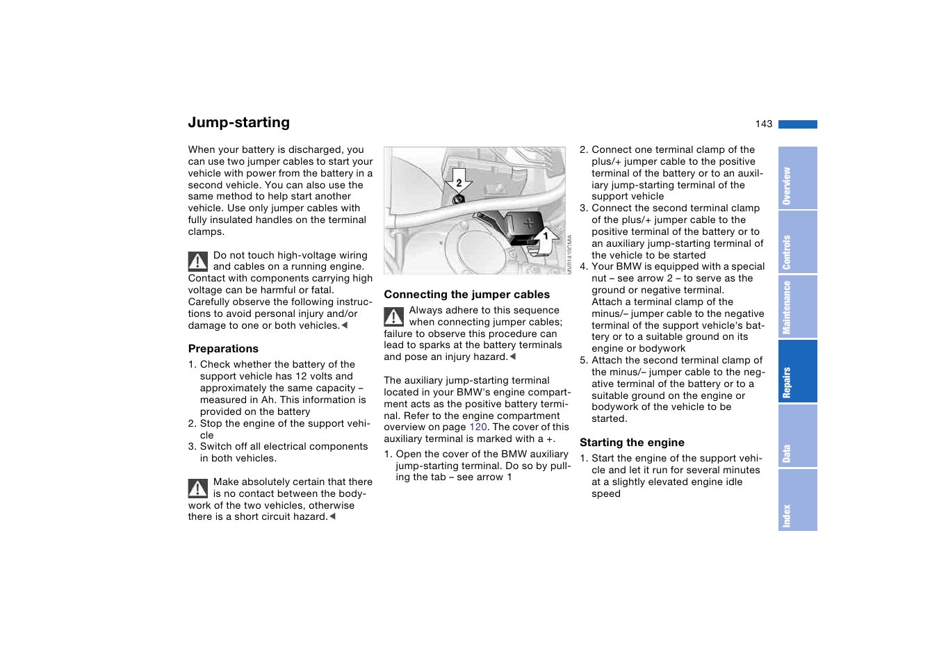 Jump-starting | BMW M3 Coupe 2004 User Manual | Page 143 / 170