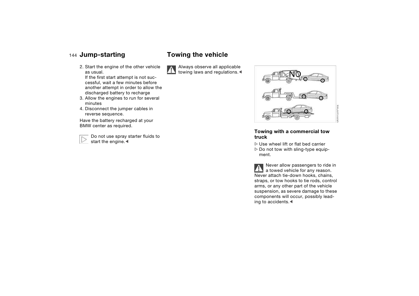 Towing the vehicle, Jump-starting | BMW M3 Coupe 2004 User Manual | Page 144 / 170