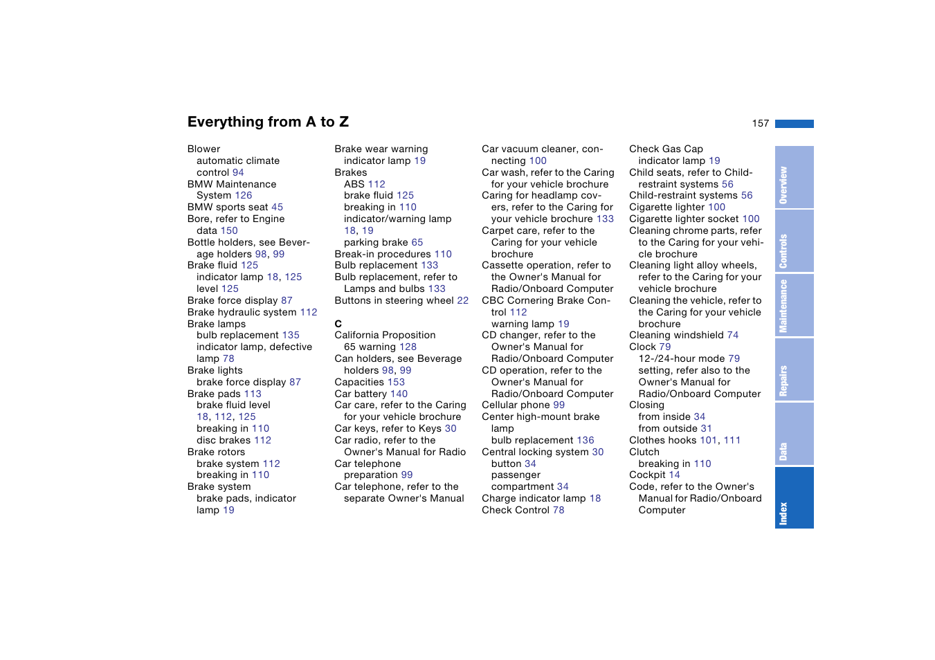 Everything from a to z | BMW M3 Coupe 2004 User Manual | Page 157 / 170