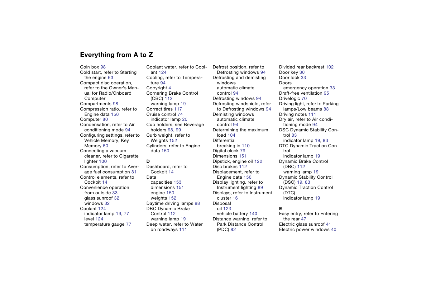 Everything from a to z | BMW M3 Coupe 2004 User Manual | Page 158 / 170