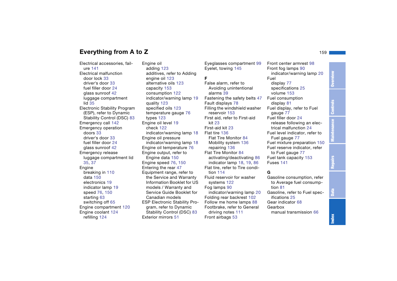 Everything from a to z | BMW M3 Coupe 2004 User Manual | Page 159 / 170