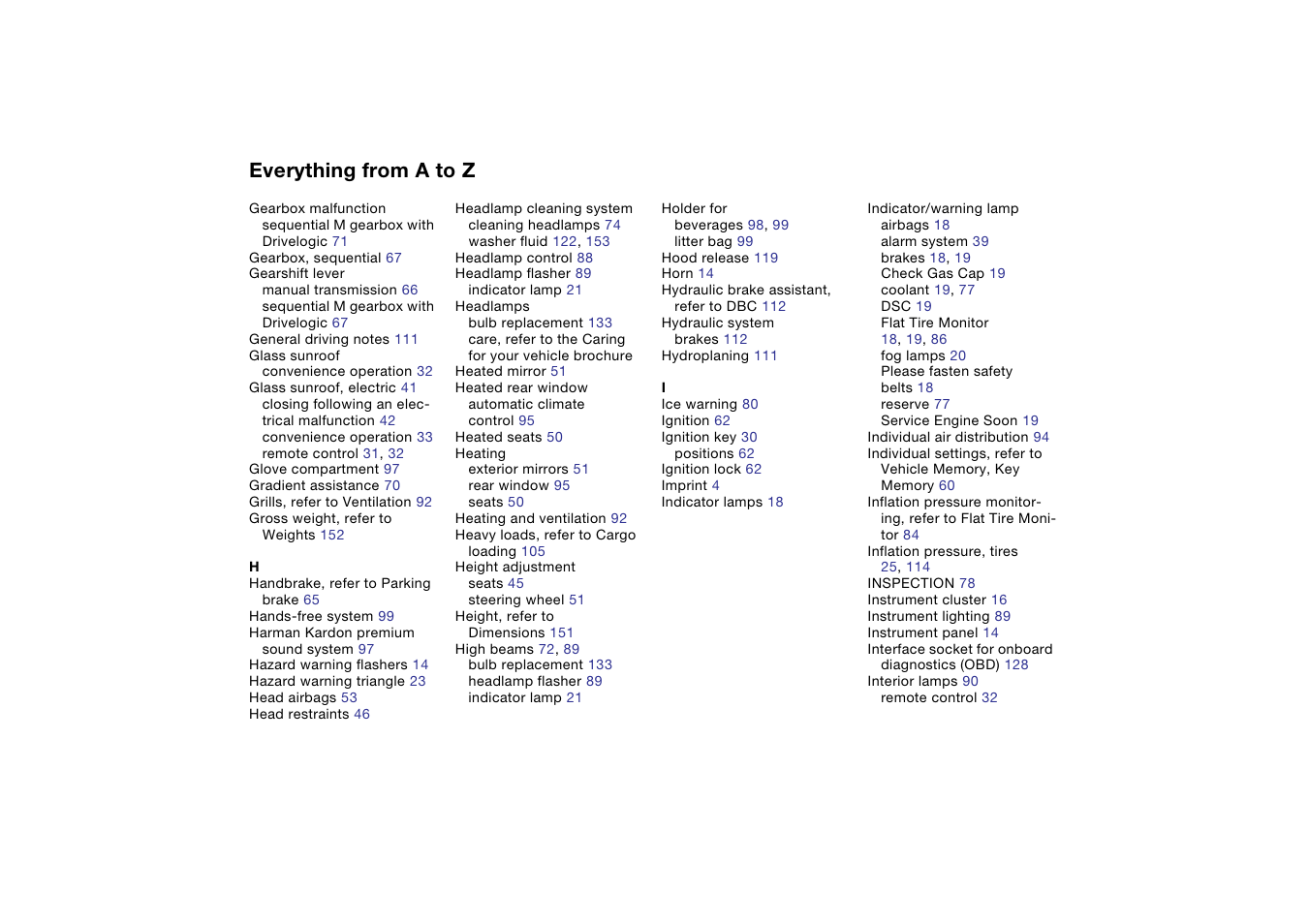 Everything from a to z | BMW M3 Coupe 2004 User Manual | Page 160 / 170