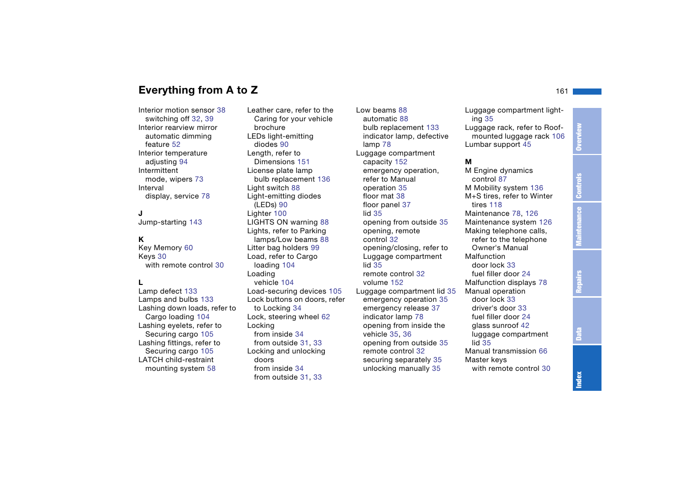 Everything from a to z | BMW M3 Coupe 2004 User Manual | Page 161 / 170