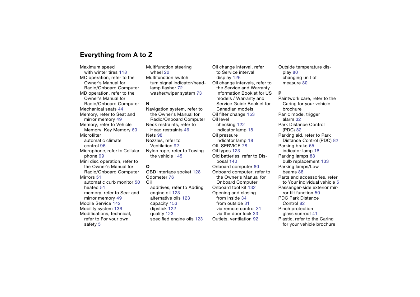 Everything from a to z | BMW M3 Coupe 2004 User Manual | Page 162 / 170