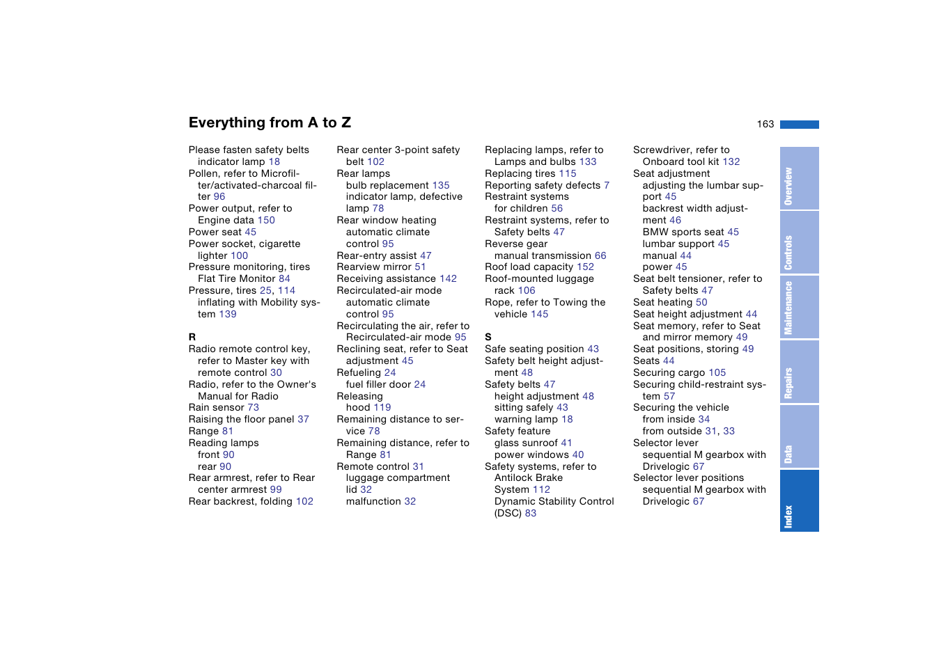 Everything from a to z | BMW M3 Coupe 2004 User Manual | Page 163 / 170