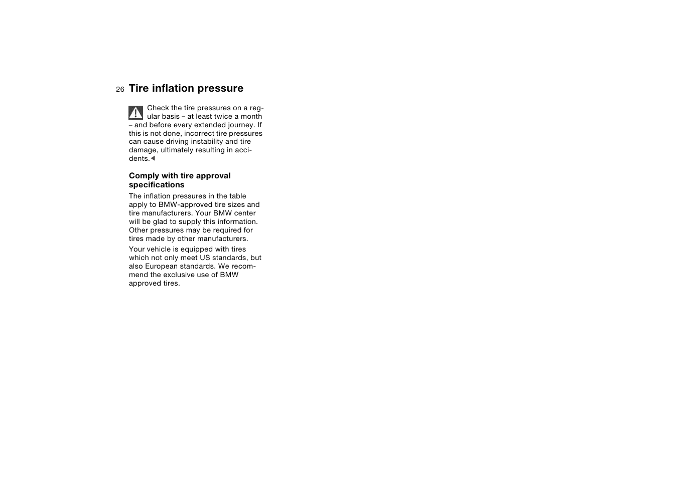 Tire inflation pressure | BMW M3 Coupe 2004 User Manual | Page 26 / 170