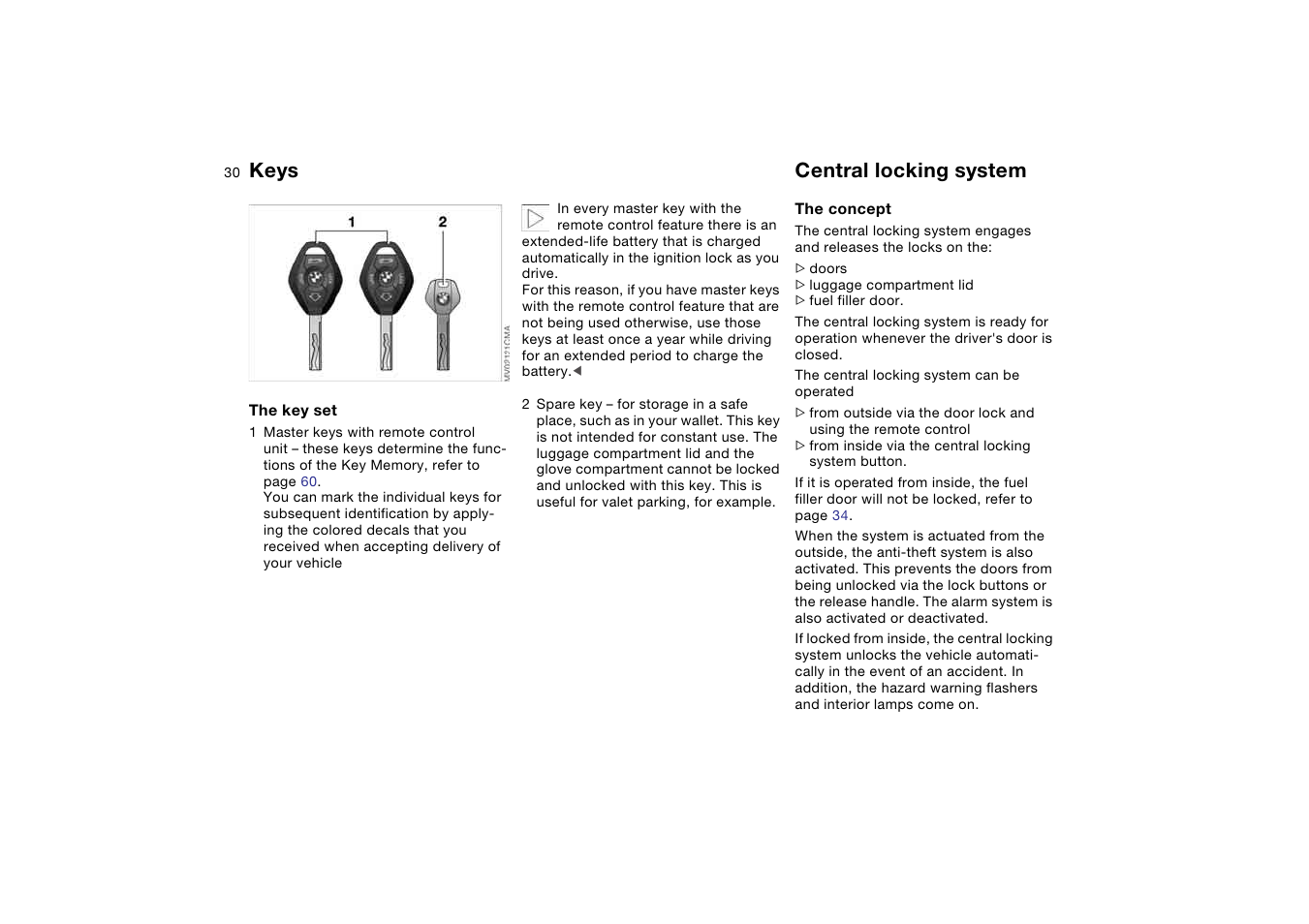 Opening and closing, Keys, Central locking system | BMW M3 Coupe 2004 User Manual | Page 30 / 170