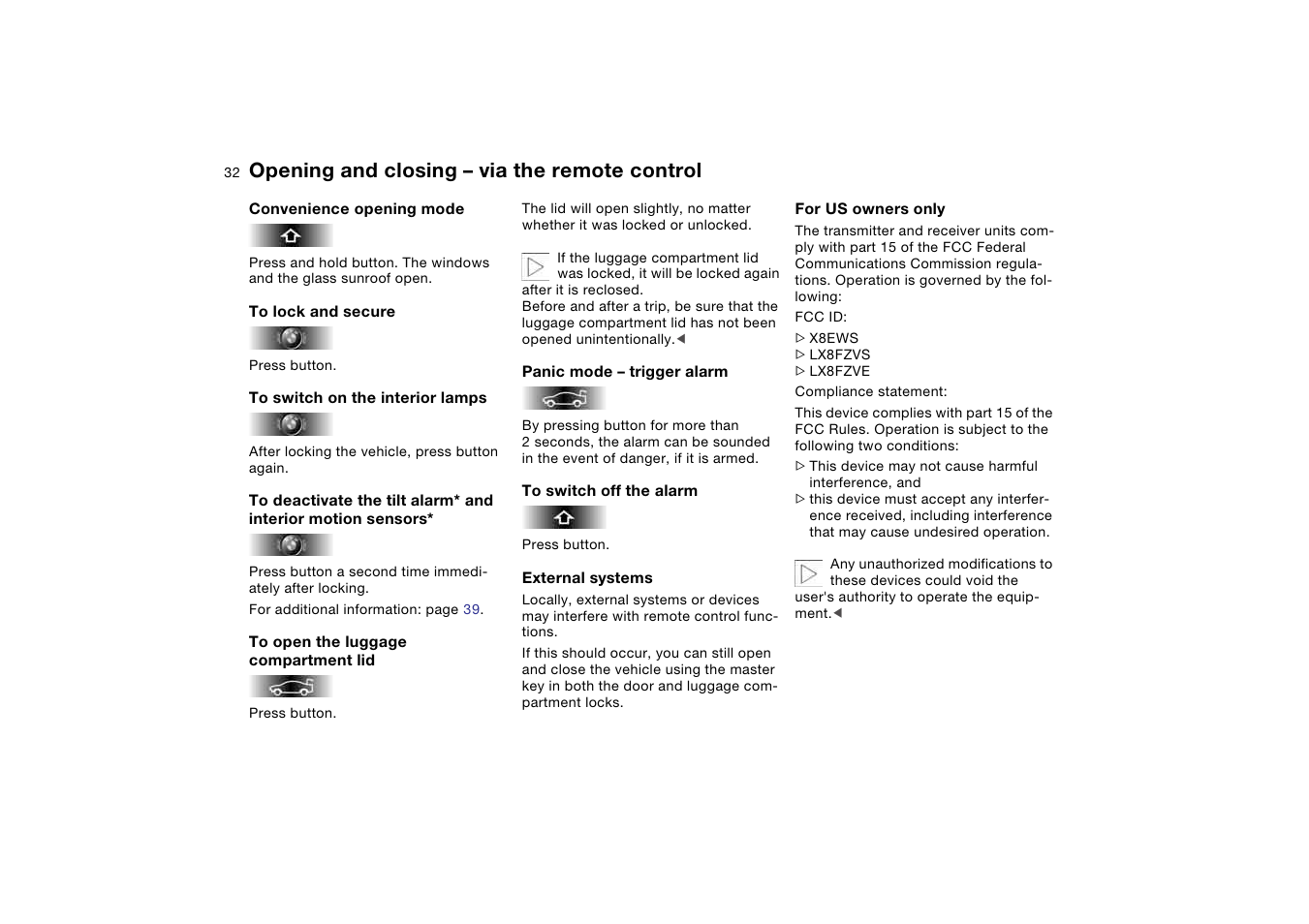 Opening and closing – via the remote control | BMW M3 Coupe 2004 User Manual | Page 32 / 170