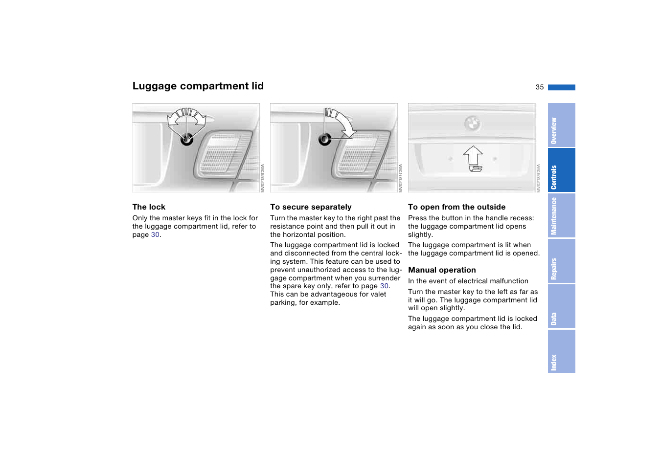 Luggage compartment lid | BMW M3 Coupe 2004 User Manual | Page 35 / 170