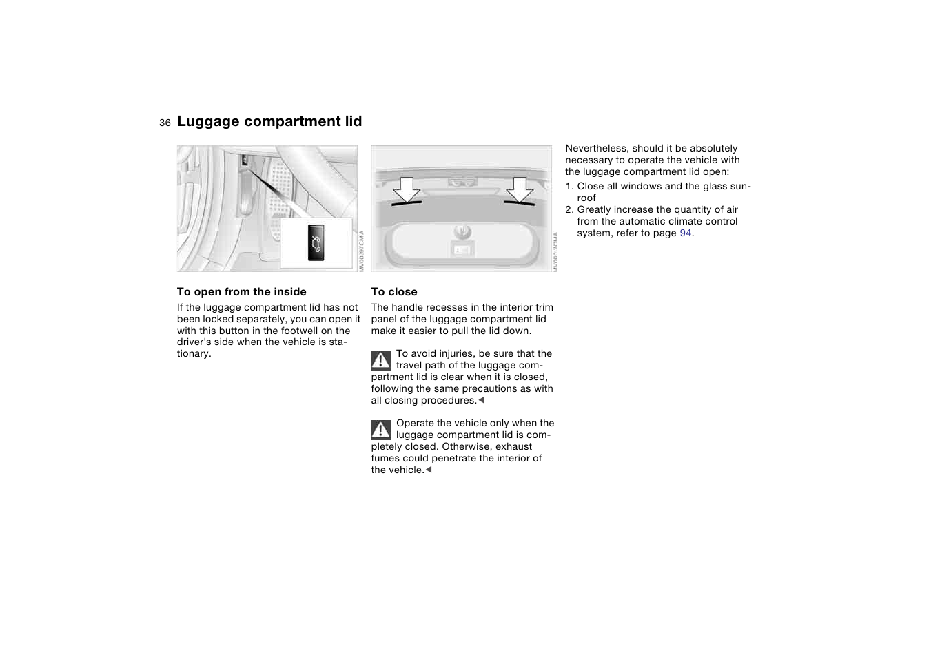 Luggage compartment lid | BMW M3 Coupe 2004 User Manual | Page 36 / 170