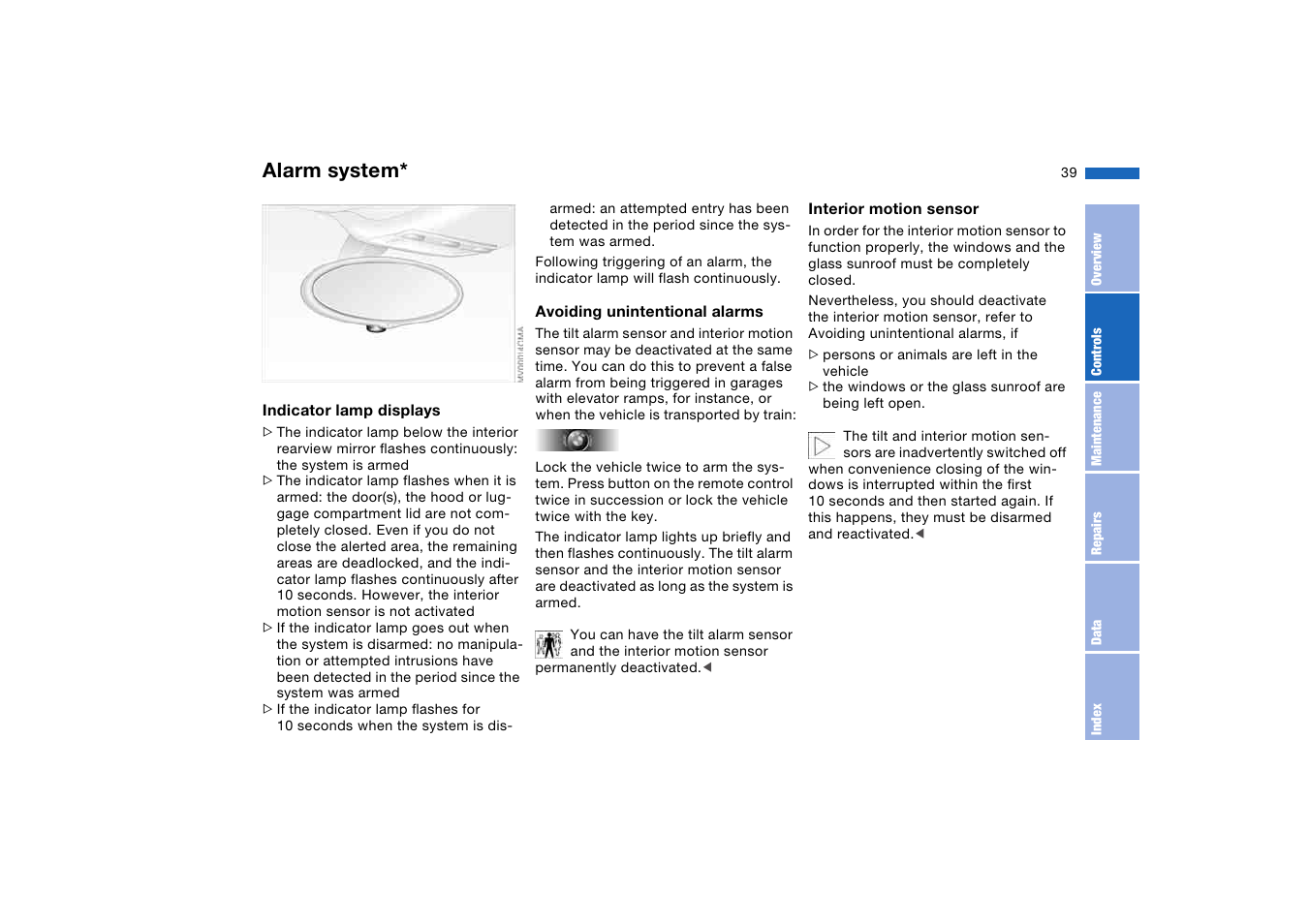 Alarm system | BMW M3 Coupe 2004 User Manual | Page 39 / 170