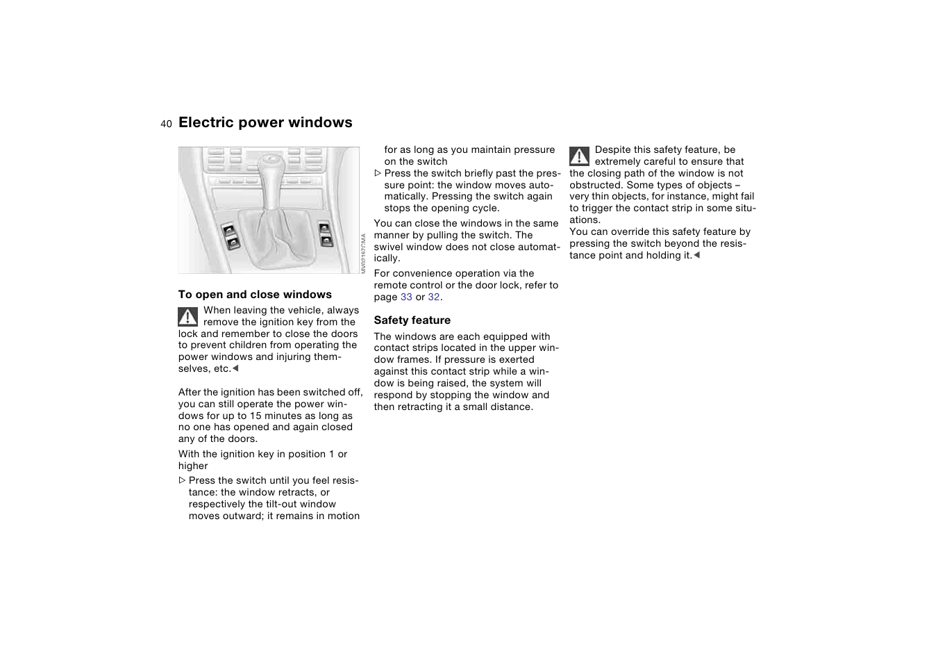 Electric power windows | BMW M3 Coupe 2004 User Manual | Page 40 / 170