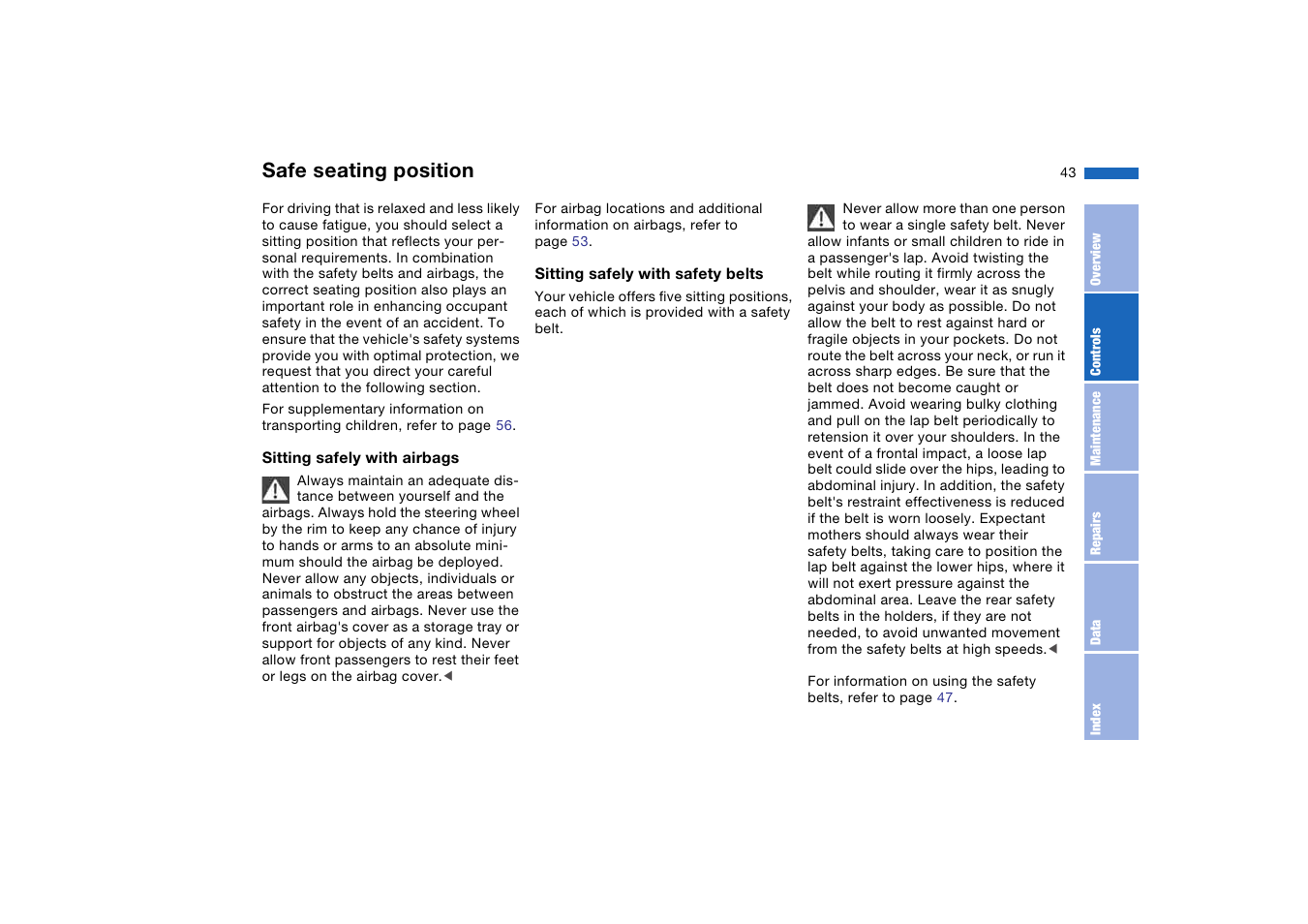 To adjust, Safe seating position | BMW M3 Coupe 2004 User Manual | Page 43 / 170