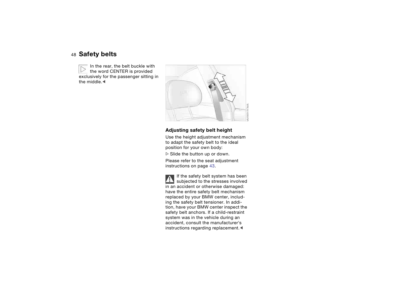 Safety belts | BMW M3 Coupe 2004 User Manual | Page 48 / 170