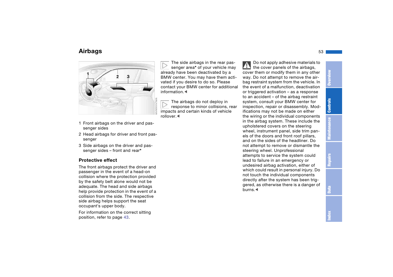 Passenger safety systems, Airbags | BMW M3 Coupe 2004 User Manual | Page 53 / 170