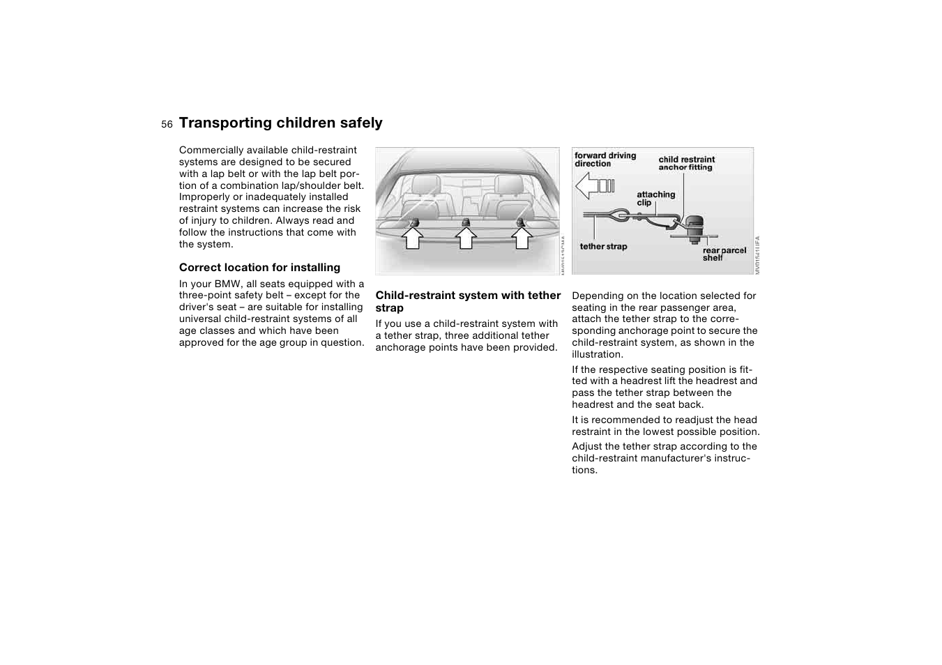 Transporting children safely | BMW M3 Coupe 2004 User Manual | Page 56 / 170