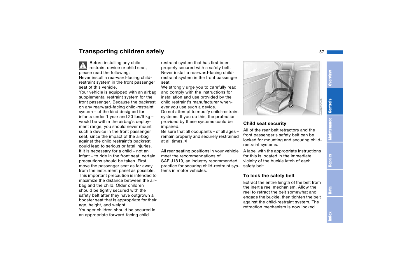 Transporting children safely | BMW M3 Coupe 2004 User Manual | Page 57 / 170