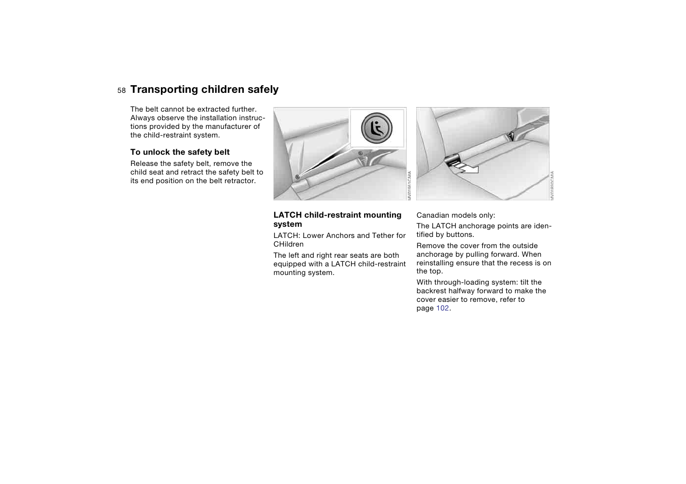 Transporting children safely | BMW M3 Coupe 2004 User Manual | Page 58 / 170