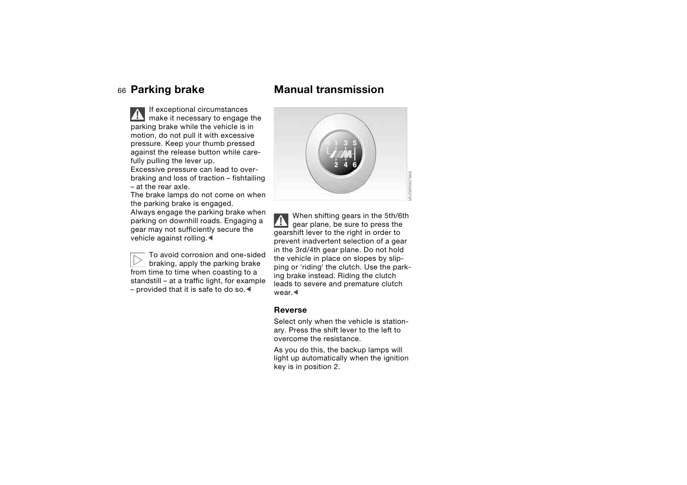 Manual transmission, Parking brake | BMW M3 Coupe 2004 User Manual | Page 66 / 170