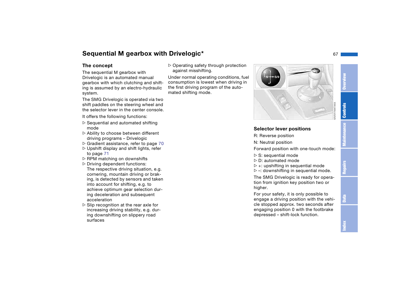 Sequential m gearbox with drivelogic, Sequential m gearbox with, Drivelogic | BMW M3 Coupe 2004 User Manual | Page 67 / 170