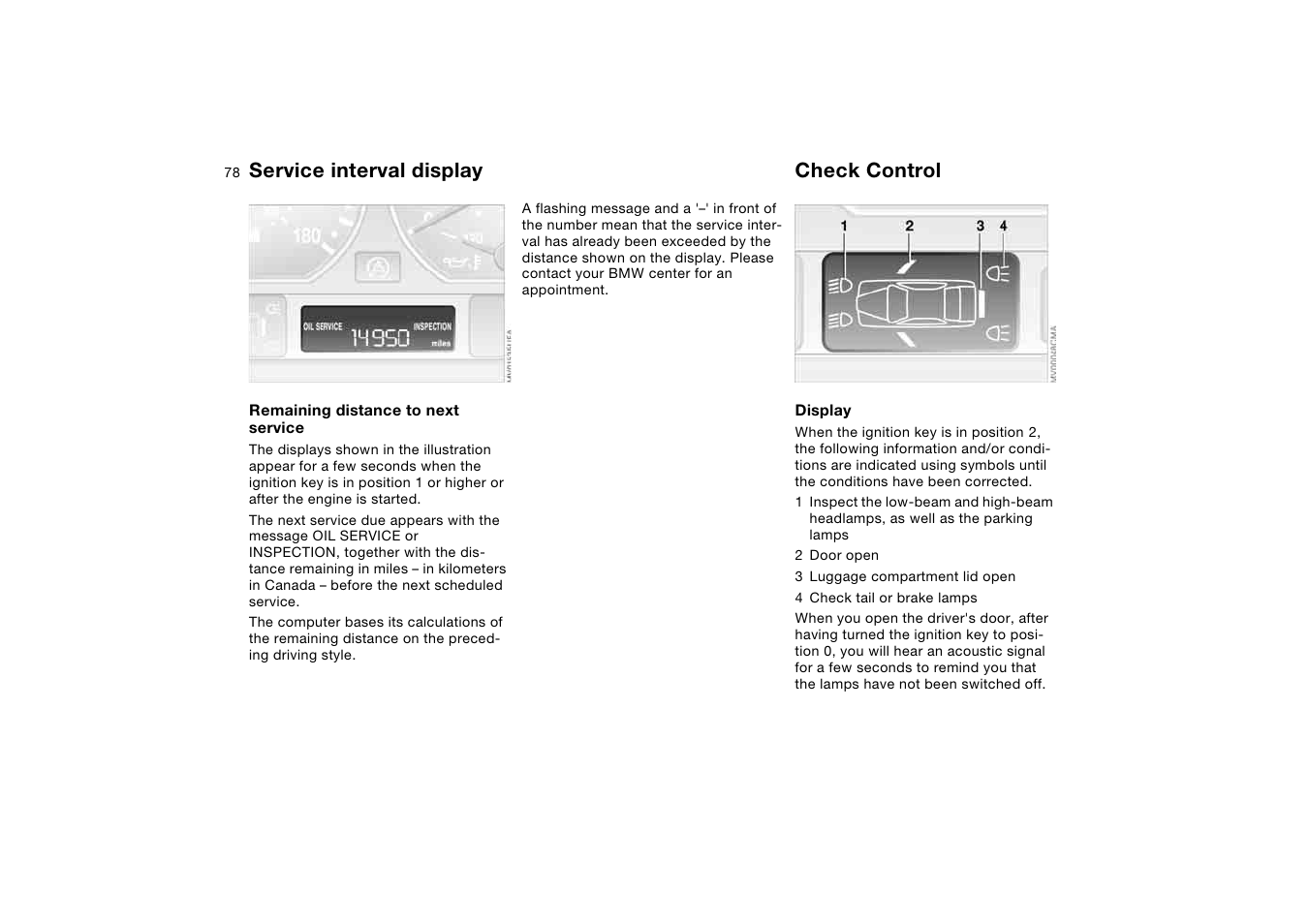 Service interval display, Check control, Service interval | BMW M3 Coupe 2004 User Manual | Page 78 / 170