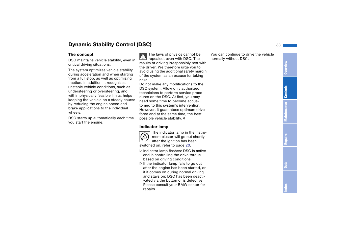 Dynamic stability control (dsc), Dynamic stability control, Dsc) | BMW M3 Coupe 2004 User Manual | Page 83 / 170