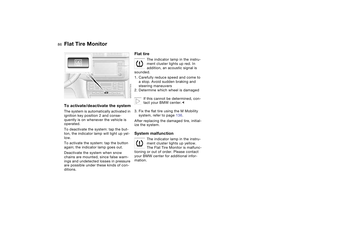 Flat tire monitor | BMW M3 Coupe 2004 User Manual | Page 86 / 170