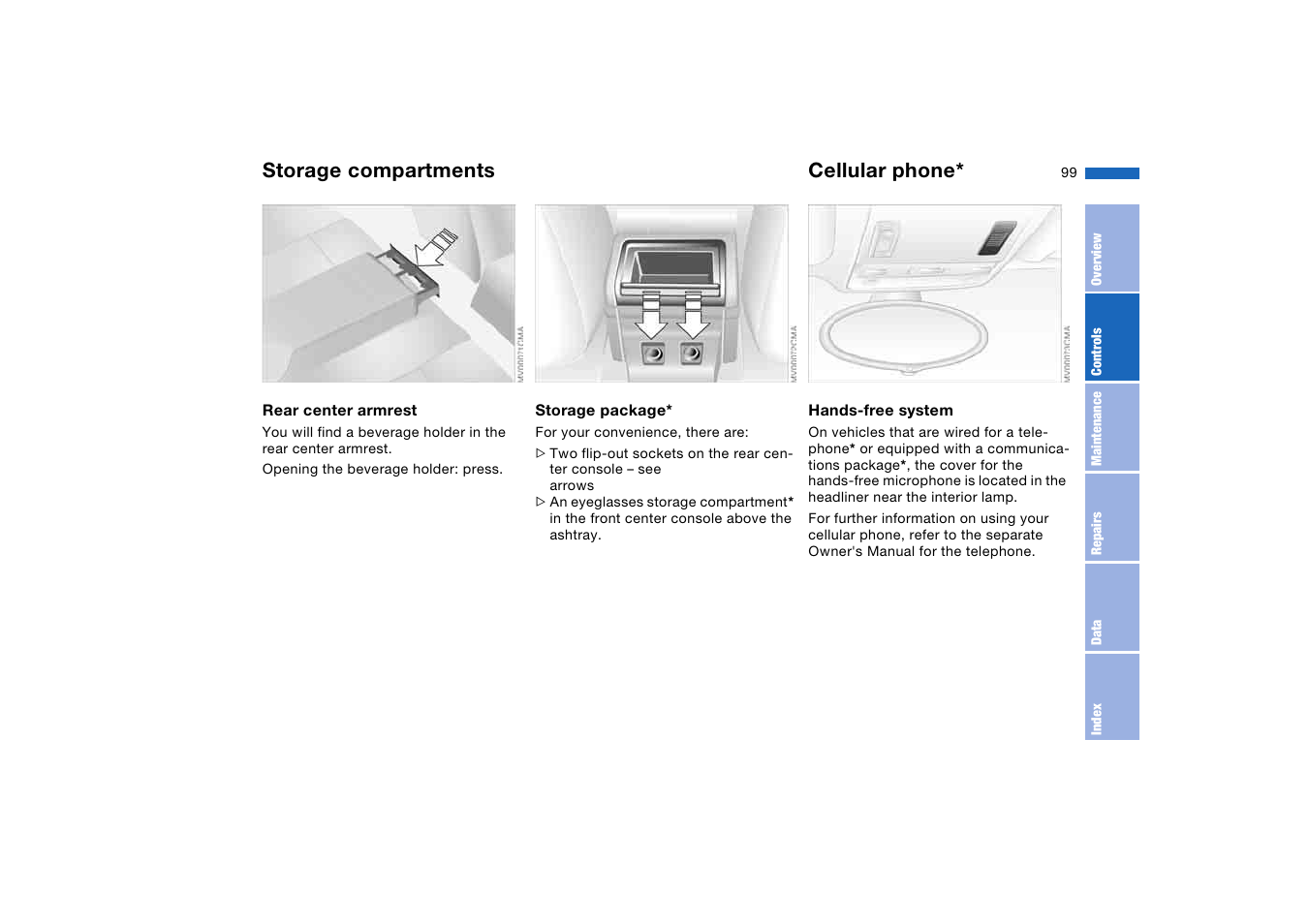Cellular phone, Storage compartments | BMW M3 Coupe 2004 User Manual | Page 99 / 170