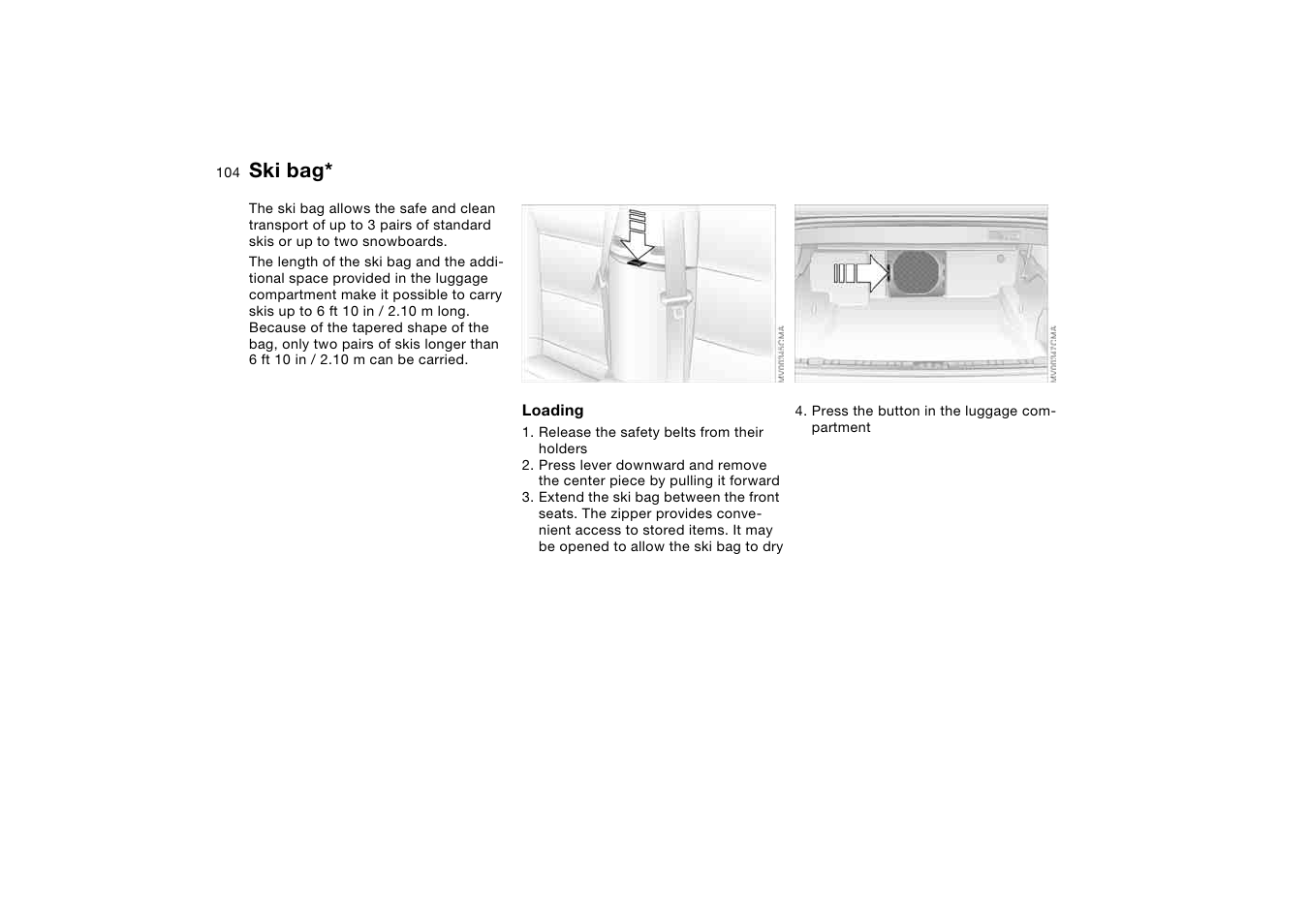 Loading and transporting, Ski bag | BMW M3 Convertible 2004 User Manual | Page 104 / 174