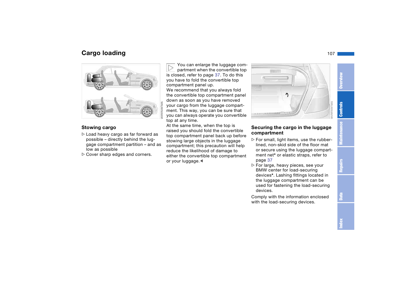 Cargo loading | BMW M3 Convertible 2004 User Manual | Page 107 / 174