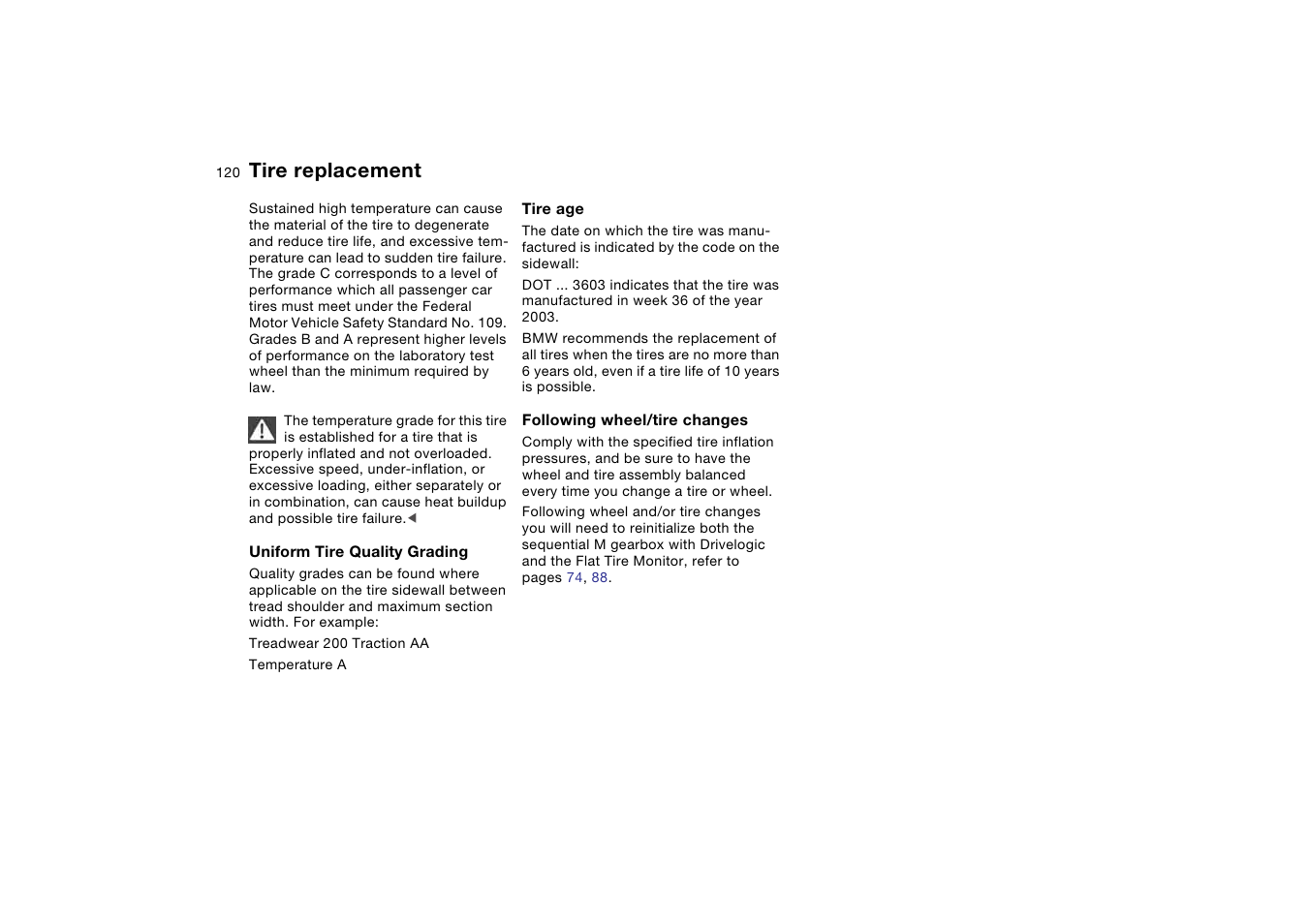 Tire replacement | BMW M3 Convertible 2004 User Manual | Page 120 / 174