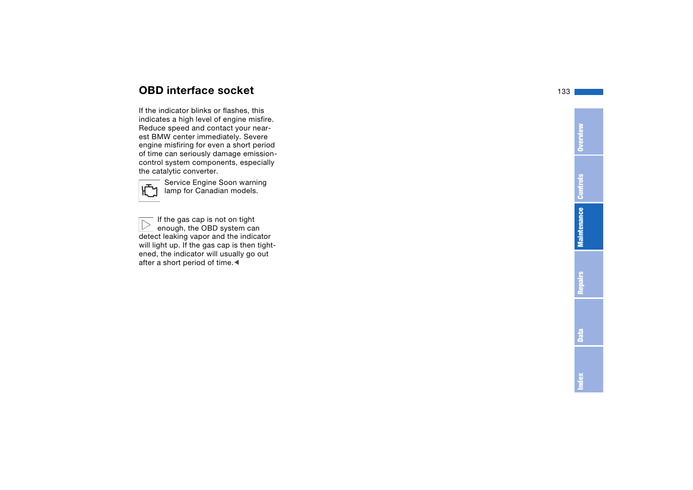 Obd interface socket | BMW M3 Convertible 2004 User Manual | Page 133 / 174