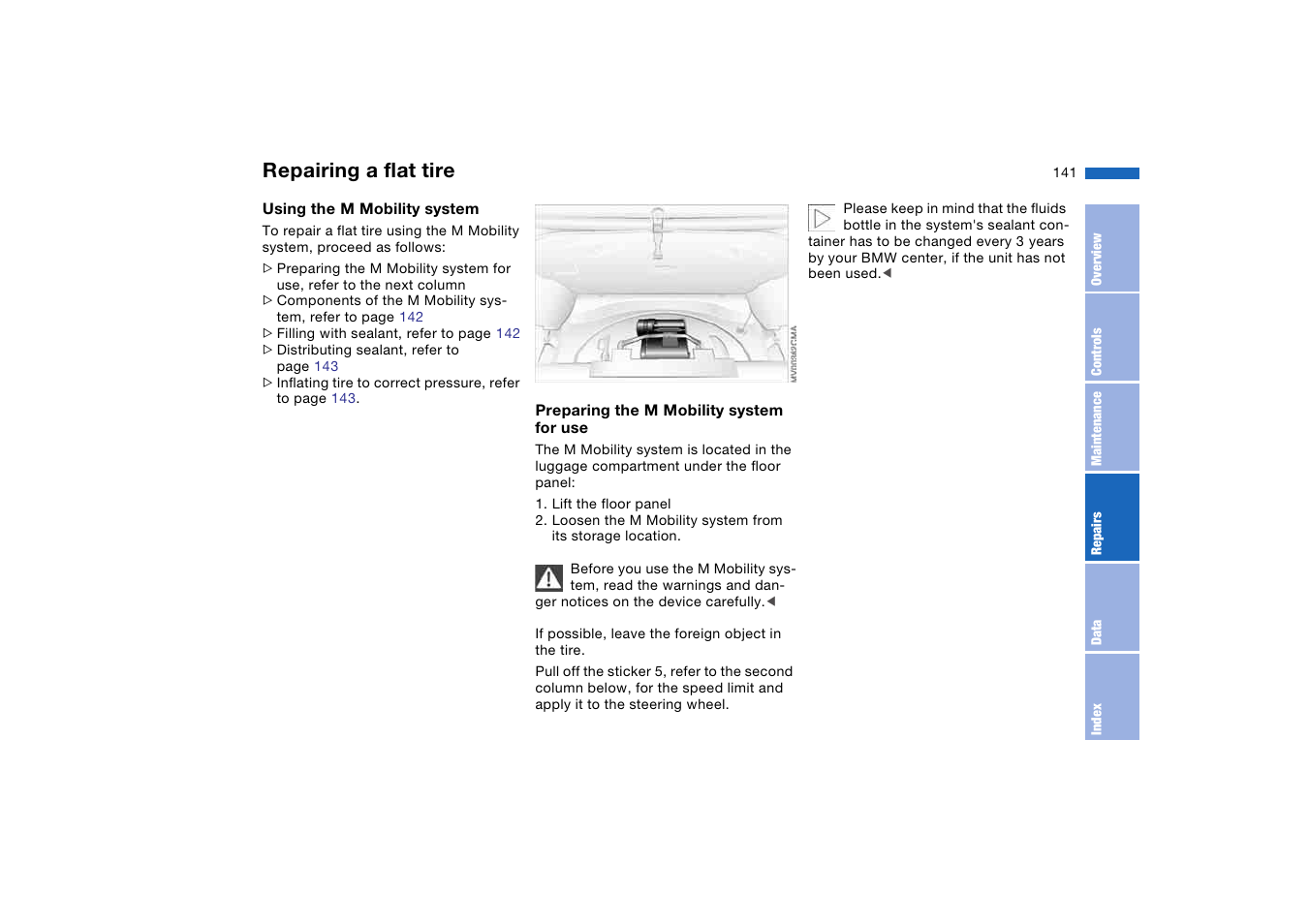 Repairing a flat tire | BMW M3 Convertible 2004 User Manual | Page 141 / 174