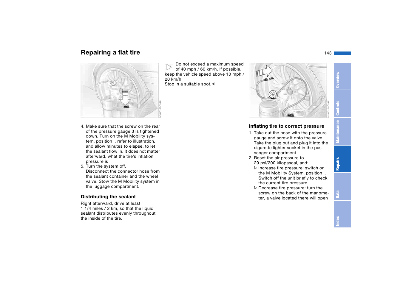 Repairing a flat tire | BMW M3 Convertible 2004 User Manual | Page 143 / 174