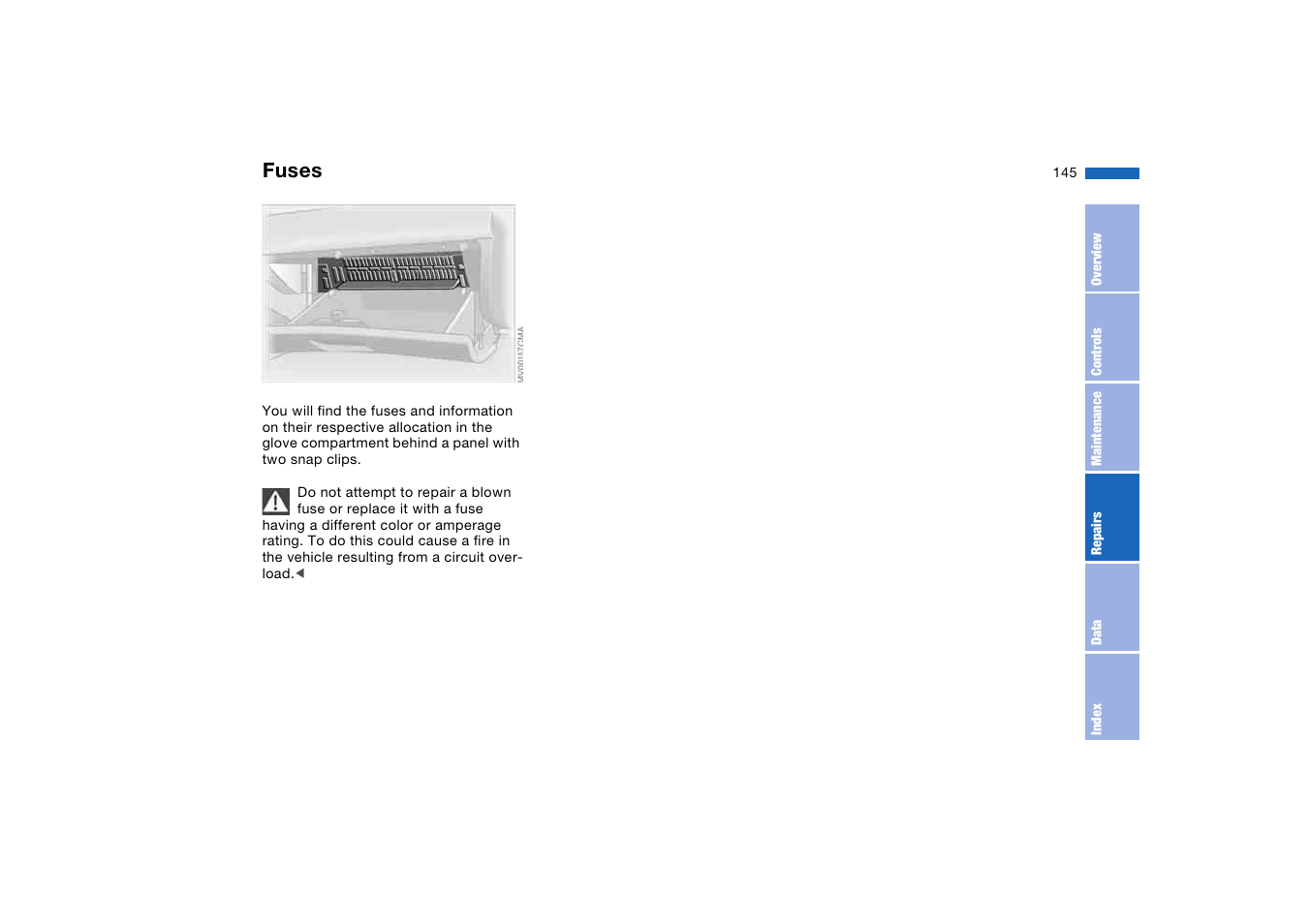Fuses | BMW M3 Convertible 2004 User Manual | Page 145 / 174