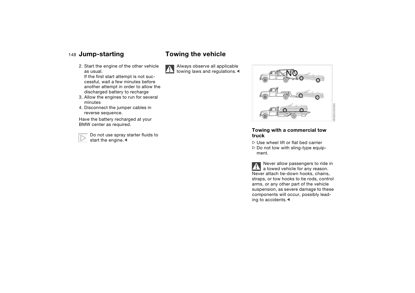 Towing the vehicle, Jump-starting | BMW M3 Convertible 2004 User Manual | Page 148 / 174