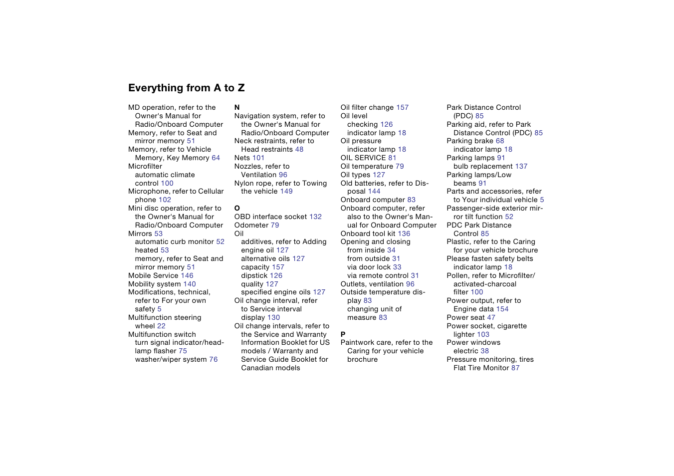 Everything from a to z | BMW M3 Convertible 2004 User Manual | Page 166 / 174