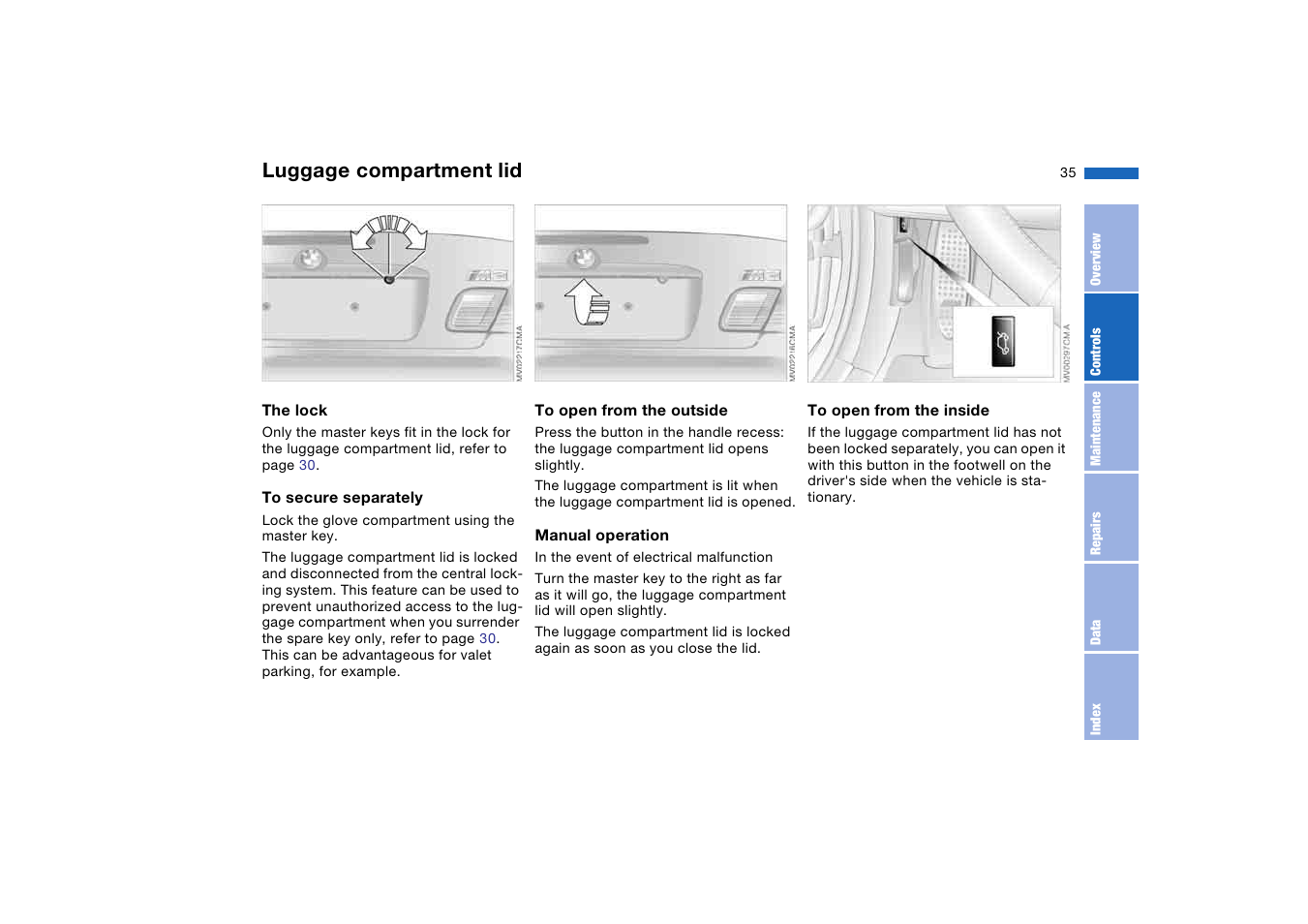 Luggage compartment lid | BMW M3 Convertible 2004 User Manual | Page 35 / 174