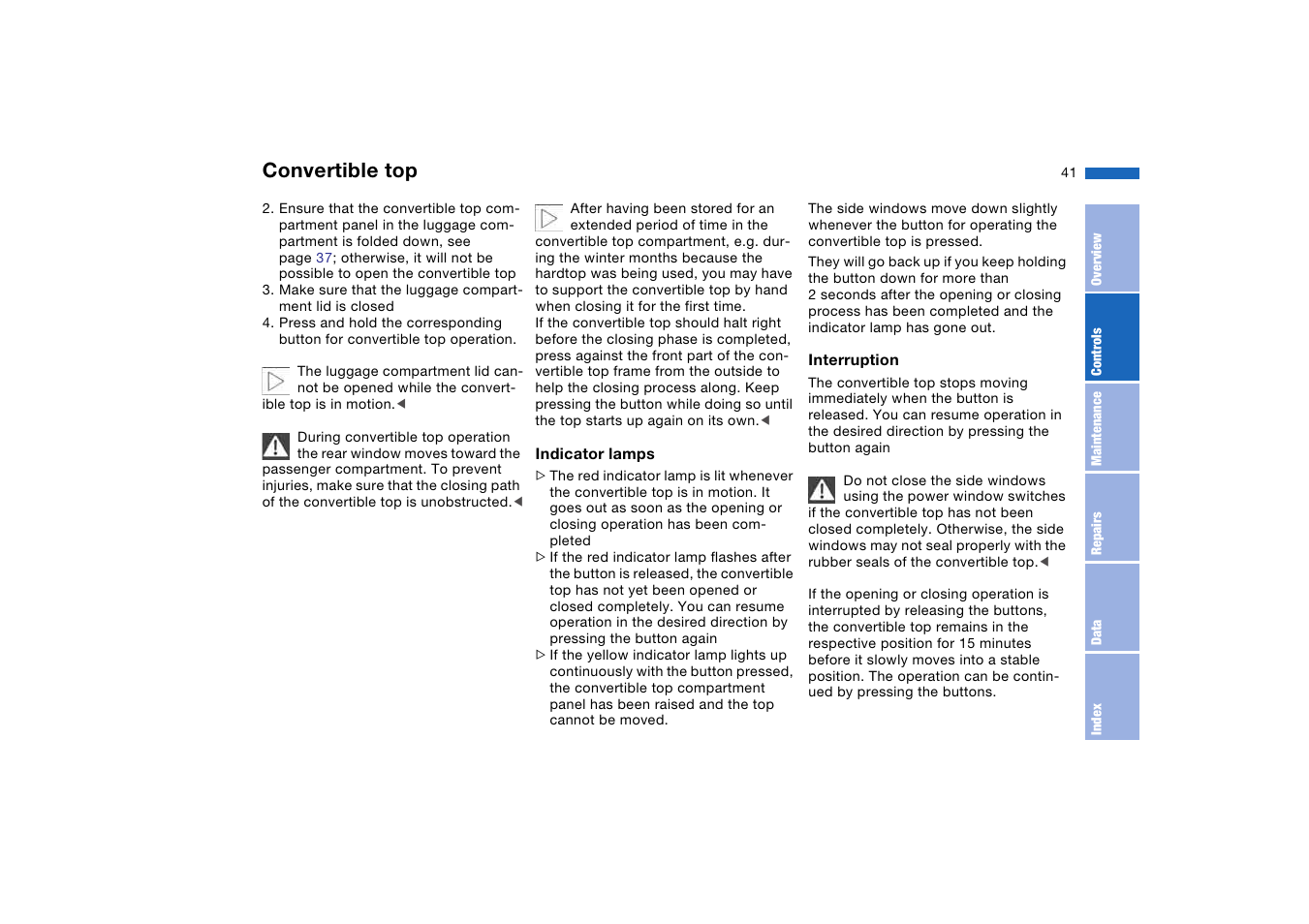 Convertible top | BMW M3 Convertible 2004 User Manual | Page 41 / 174