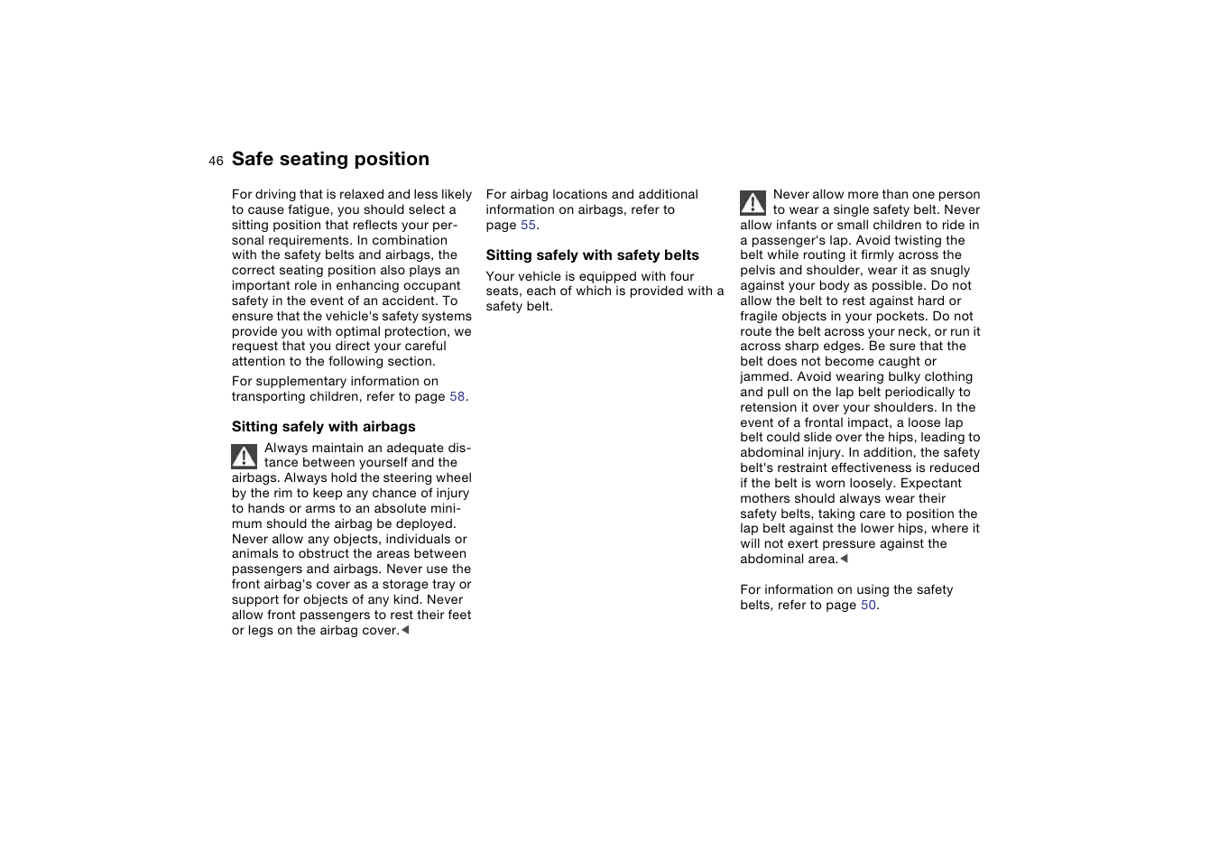 To adjust, Safe seating position | BMW M3 Convertible 2004 User Manual | Page 46 / 174